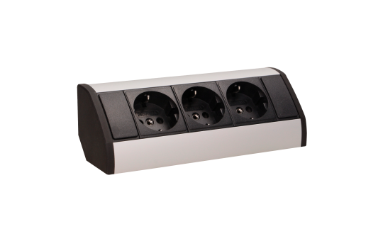 Steckdosenblock Aufbau, schwarz-silber, 3fach, 3680W