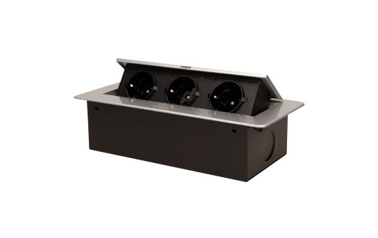Tisch-Einbausteckdose, 3fach, silber-schwarz, 2500W