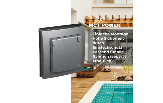 Schutzkontakt-Steckdose McPower ''Flair'', 250V~/16A, UP, IP44, anthrazit