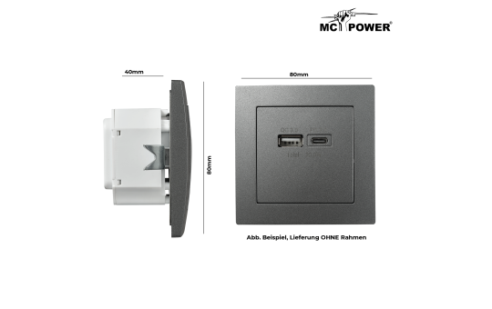 USB-Ladedose McPower ''Flair'' 2-fach, USB-C, PD 3.0 20W, anthrazit