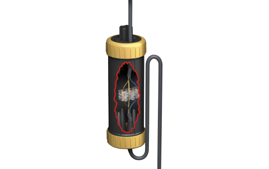 Durchgangs-Erdmuffe, LxØ 190x70mm, IP68 - wasserdicht bis 1m, 230V, schwarz/gelb