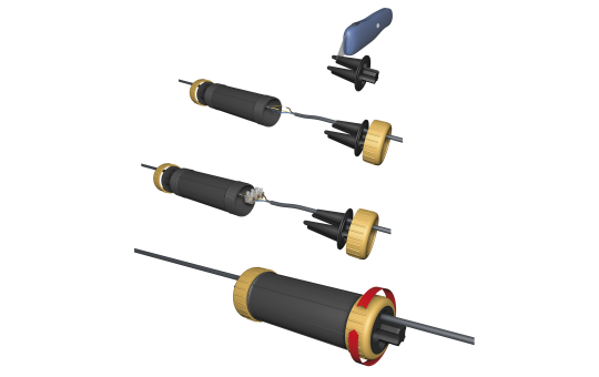 Durchgangs-Erdmuffe, LxØ 190x70mm, IP68 - wasserdicht bis 1m, 230V, schwarz/gelb