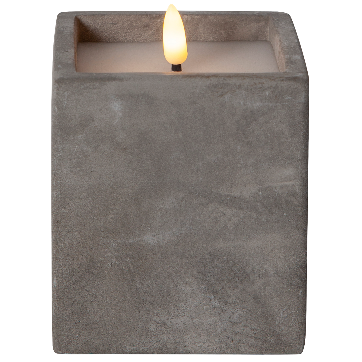 LED Wachskerze ''Flamme Cem'', zementfarben, flackernd, 8,5x11,5cm