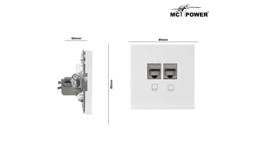 Netzwerk-Dose McPower ''Shallow'' CAT6A, UP, weiß, vollgeschirmt