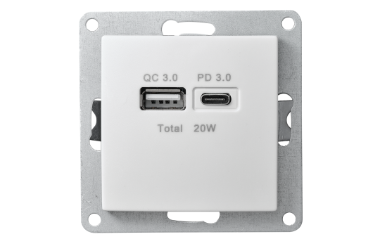 USB-Ladedose McPower ''Flair'' 2-fach, USB-C, PD 3.0 20W, weiß