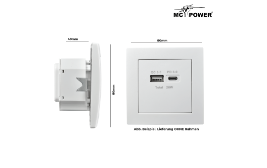 USB-Ladedose McPower ''Flair'' 2-fach, USB-C, PD 3.0 20W, weiß