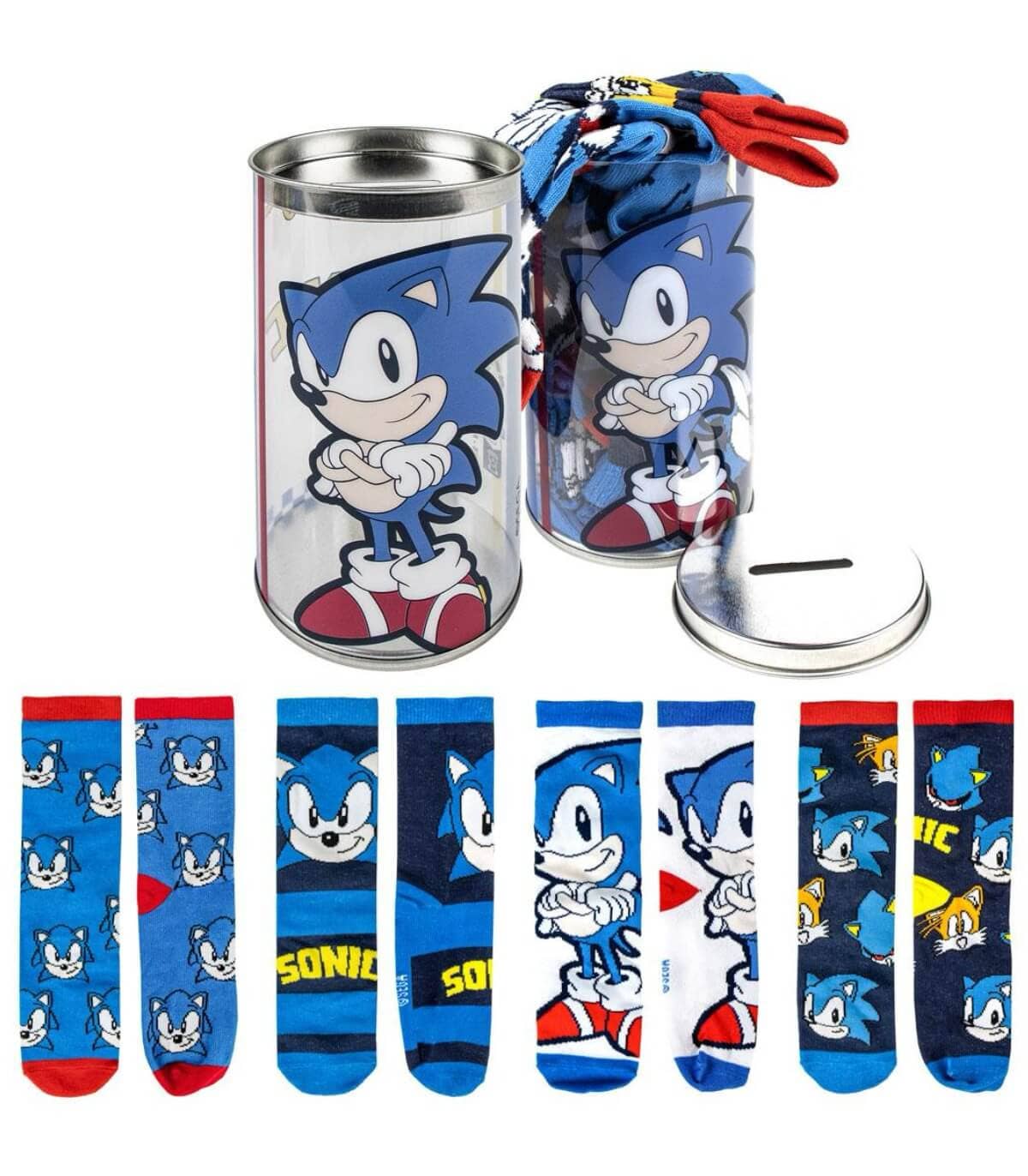 Sonic Kinder-Socken 4 Paar im Geschenkglas – Größe 27–38, Geburtstag