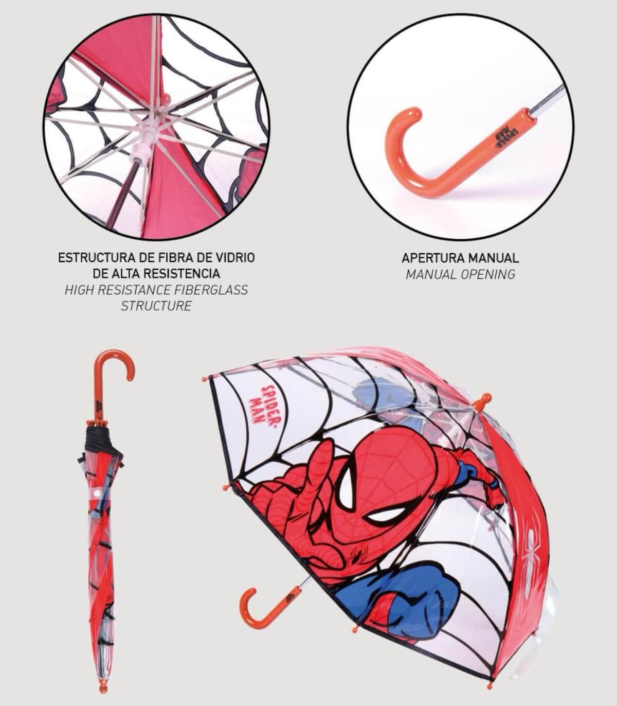 Spider-Man Kinderregenschirm mechanisch – wasserabweisend, leicht, für Jungen