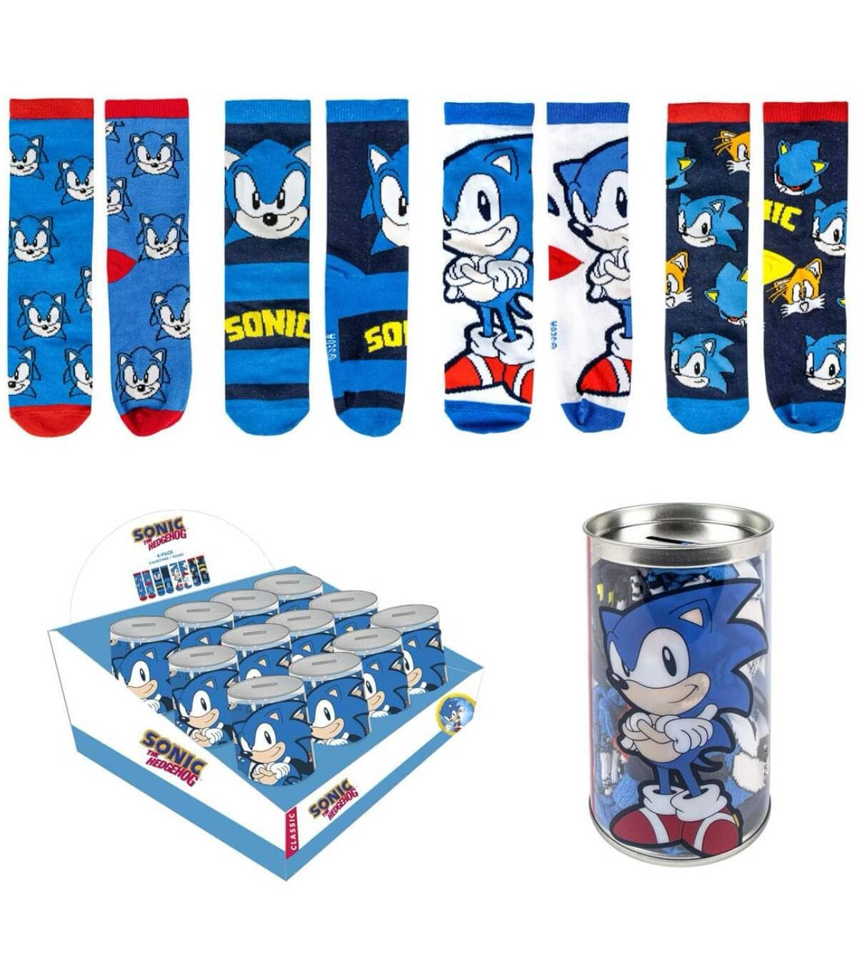 Sonic Kinder-Socken 4 Paar im Geschenkglas – Größe 27–38, Geburtstag