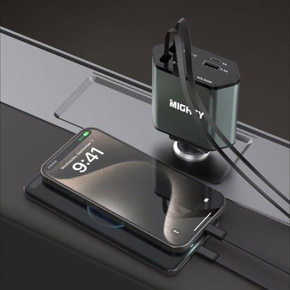 MK151 65W KFZ-Schnellladegerät – 4-in-1 einziehbares Kabel, USB-C, Lightning