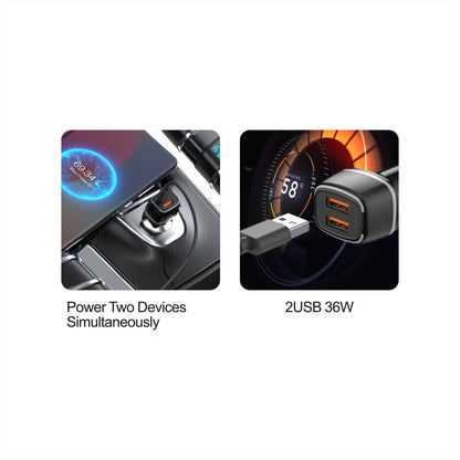 Mighty Fast Dual USB KFZ-Ladegerät mit USB-C Kabel – für Android und Tablets, Schwarz