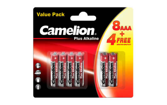 Micro-Batterie CAMELION Plus Alkaline 1,5 V, LR03 Typ AAA, 8+4 er-Blister