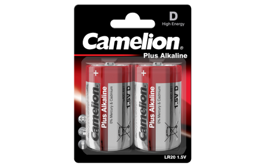 Mono-Batterie CAMELION Plus Alkaline 1,5 V, Typ D/LR20, 2er Blister