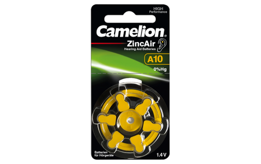 Knopfzelle CAMELION, A10, Zink-Luft, 6er-Blister