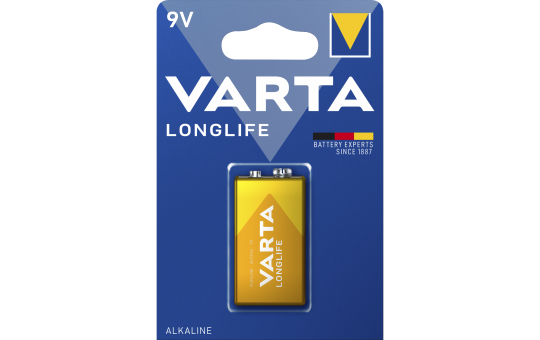 E-Block Batterie VARTA ''LONGLIFE'' Alkaline, 1,5 V, 6LR61, 1er-Blister