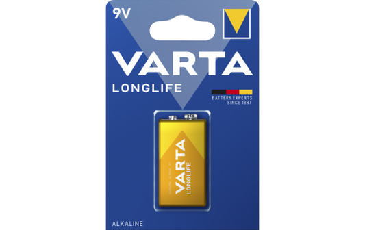 E-Block Batterie VARTA ''LONGLIFE'' Alkaline, 1,5 V, 6LR61, 1er-Blister