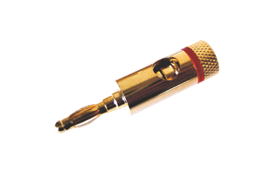 Laborstecker, 4mm-Ø, vergoldet, mit rotem Kennzeichnungsring
