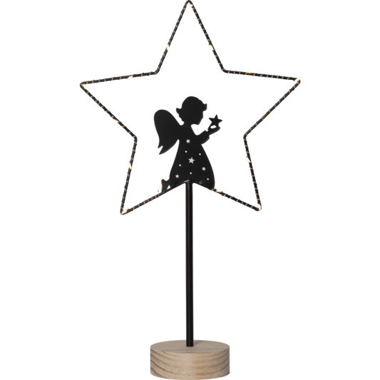 LED-Standleuchte ''Glimta'', Engel in Stern, 25x42cm, Metall/schwarz, Holzfuß