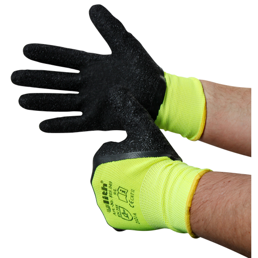 Montage-Feinstrickhandschuhe, Größe 9/L, gelb, 13G-Trägermaterial, Latex