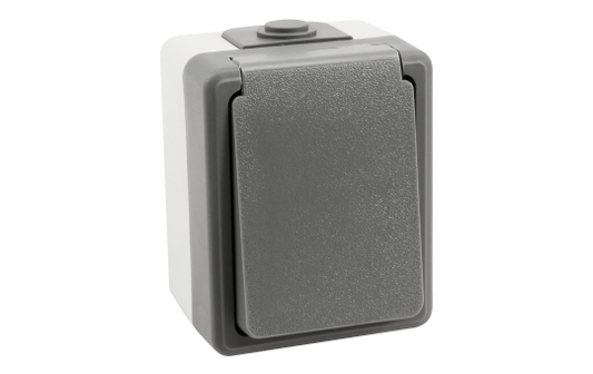 Feuchtraum Steckdose McPower ''Secure'', 250V~/16A, IP44, AP, grau