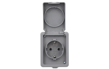 Feuchtraum Steckdose McPower ''Secure'', 250V~/16A, IP44, AP, grau