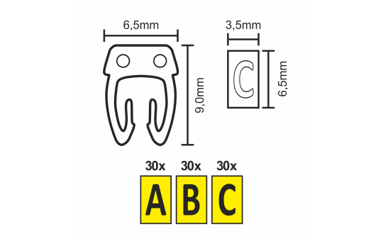 Kabelmarker-Clips McPower, bedruckt mit Buchstaben, Kabeldurchmesser bis 6mm