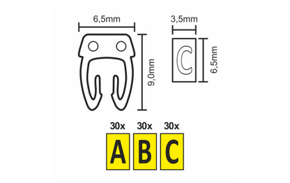 Kabelmarker-Clips McPower, bedruckt mit Buchstaben, Kabeldurchmesser bis 6mm