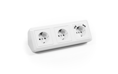 Steckdosenblock McPower ''Cup'' Aufbau, weiß, 3-fach Schutzkontakt + USB