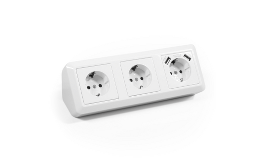 Steckdosenblock McPower ''Cup'' Aufbau, weiß, 3-fach Schutzkontakt + USB