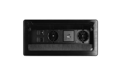 Tisch-Einbausteckdose, 2-fach, 2x USB, 2xRJ45, schwarz, mit Staubschutz, 3600W
