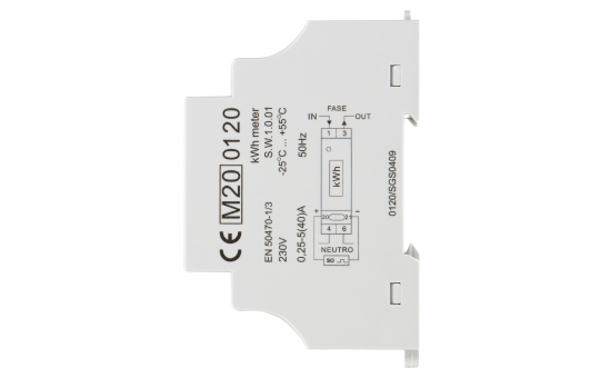 1-phasiger Stromzähler, 40A, MID, Impulsausgang, 1 Modul, DIN TH-35mm