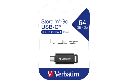 USB-C 3.2 Stick Verbatim, 64GB Speicher, Store 'n' Go, Typ C, Schiebemechanismus