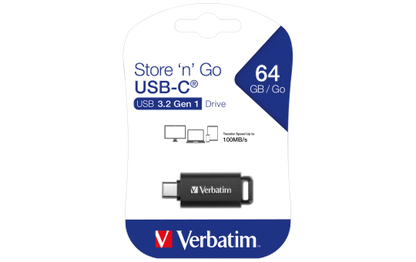 USB-C 3.2 Stick Verbatim, 64GB Speicher, Store 'n' Go, Typ C, Schiebemechanismus