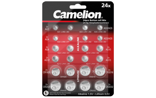 Knopfzellen-Sortiment Camelion, Zink-Mangan-Dioxid + Lithium-Mangan, 1,5V/3V