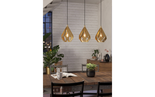 Hängeleuchte EGLO ''Carlton'', 3-flammig, E27, Stahl, gold, 80,5x20,5x110cm