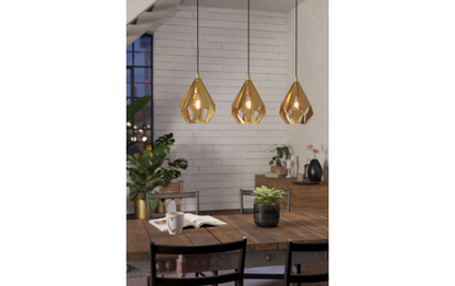 Hängeleuchte EGLO ''Carlton'', 3-flammig, E27, Stahl, gold, 80,5x20,5x110cm