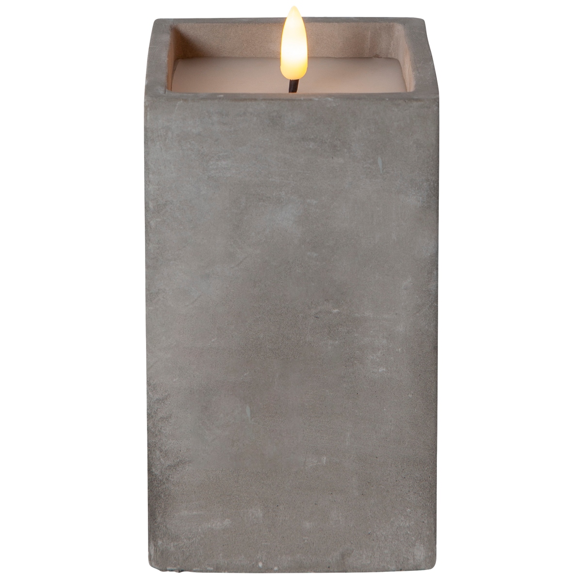 LED Wachskerze ''Flamme Cem'', zementfarben, flackernd, 8,5x16,5cm