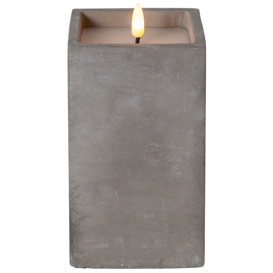 LED Wachskerze ''Flamme Cem'', zementfarben, flackernd, 8,5x16,5cm