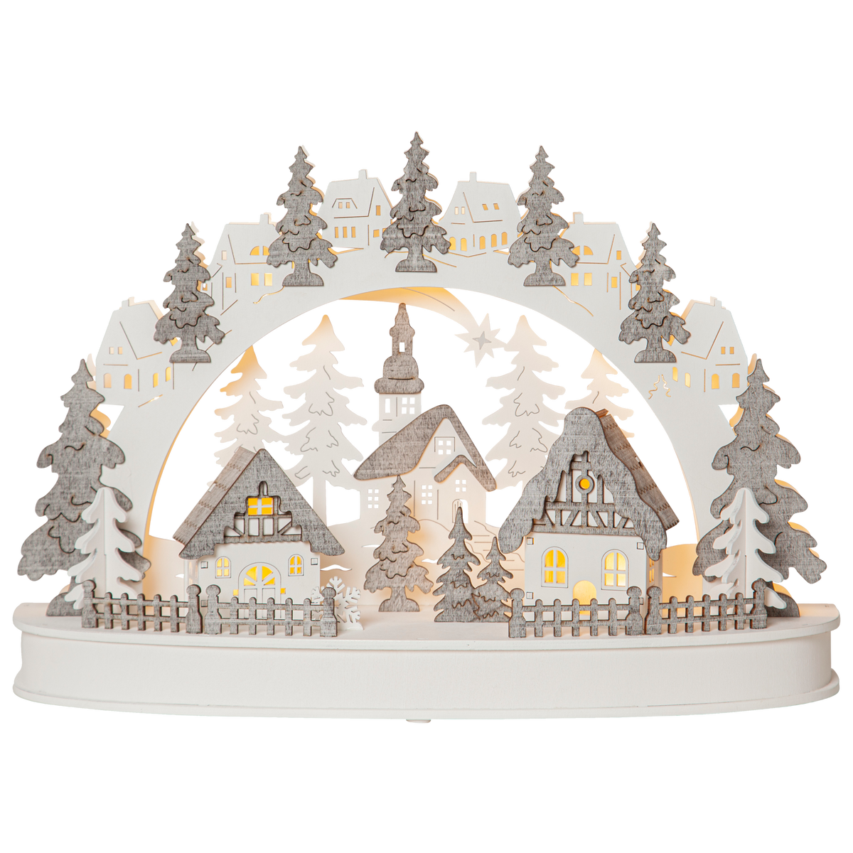 LED-Innendekoration ''Grauberg'', 10ww LED, Holz, grau, 46x12x2cm, Batterien,Timer