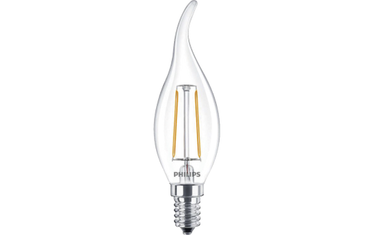 LED Filament-Kerzenlampe Philips ''CorePro'', E14, 2W, 2700K, 250lm, 230V, klar