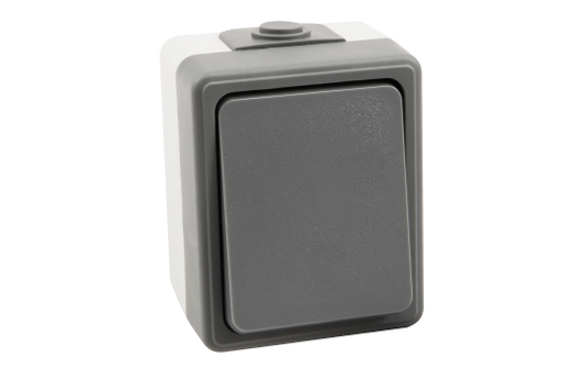 Feuchtraum Wechselschalter McPower ''Secure'', 250V~/10A, IP44, Aufputz, grau