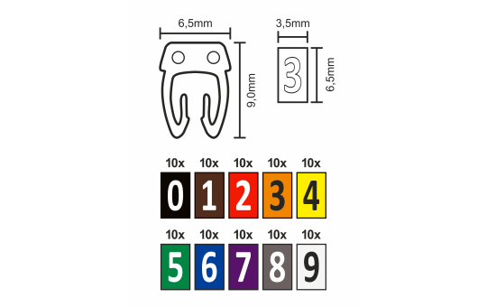 Kabelmarker-Clips McPower, bedruckt mit Ziffern 0-9, Kabeldurchmesser bis 6mm, Kunststoff
