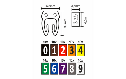 Kabelmarker-Clips McPower, bedruckt mit Ziffern 0-9, Kabeldurchmesser bis 6mm, Kunststoff