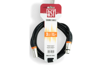 Hochwertiges Audiokabel BST ''SOUND-XLRM-XLRF-3'' 3m, XLR Stecker u. Buchse