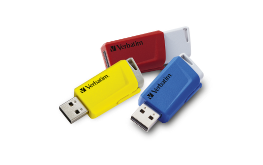 USB 3.2 Stick Verbatim ''Store 'n' Click'', 16GB, rot-blau-gelb, Typ-A, 3er-Pack