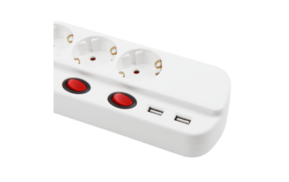 Steckdosenleiste McPower, 5-fach mit Einzelschaltung + 2x USB, 1,5m Zuleitung