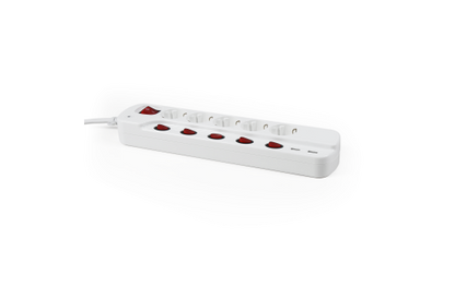 Steckdosenleiste McPower, 5-fach mit Einzelschaltung + 2x USB, 1,5m Zuleitung