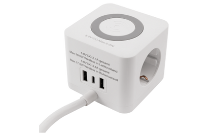 Tischsteckdose McPower ''BW-03'' 3x Steckdose, 2xUSB-A, 1xUSB-C, QI aufladen