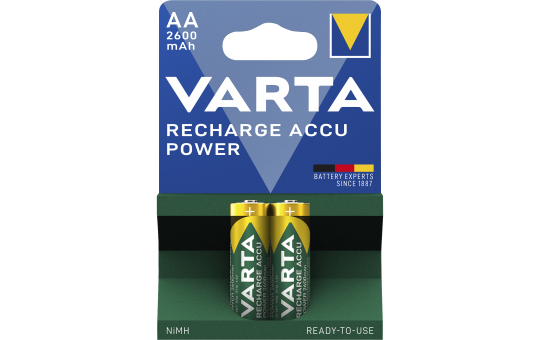 Mignon-Akku VARTA, Typ AA, NiMH-Akku, HR06, 1,2V/2600 mAh, Pre-charged, 2er Pack