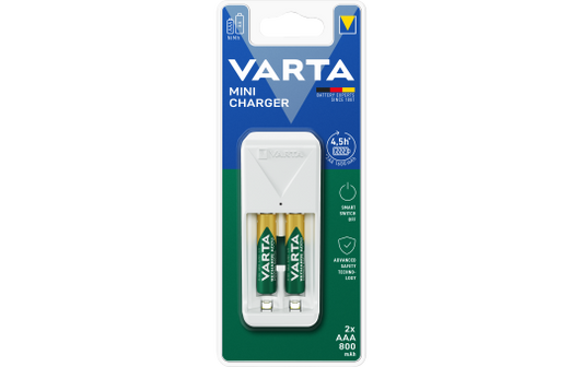 Mini Universal-Ladegerät VARTA, inkl. 2x Micro Akku Typ AAA, Akku NiMH, 800mAh